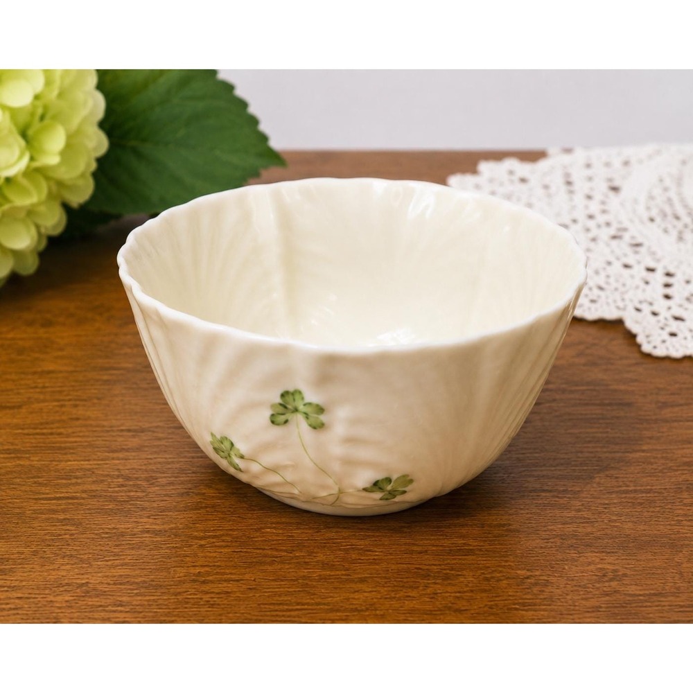 VTG Belleek Ireland Shamrock Open Sugar Bowl Irish Porcelain Basketweave Relief